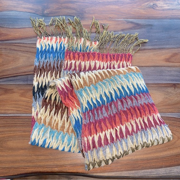 Accordion Scarf Stretchy Rainbow Multi Compared Fringe Wrap Shawl Pashmina flaws - Picture 1 of 8